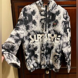 Surf Style Pullover Mens Gray All Over Windbreaker Half Zip Tie Dye - M